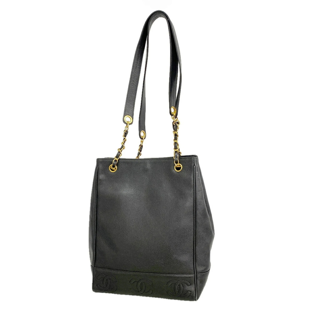 Chanel Triple Coco Caviar Leather Shoulder Bag, Black, for Women
